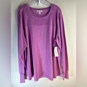 Woman’s Sweater 3X Lilac Color Lightweight Ballooned Sleeves 4” Cuff New Tags